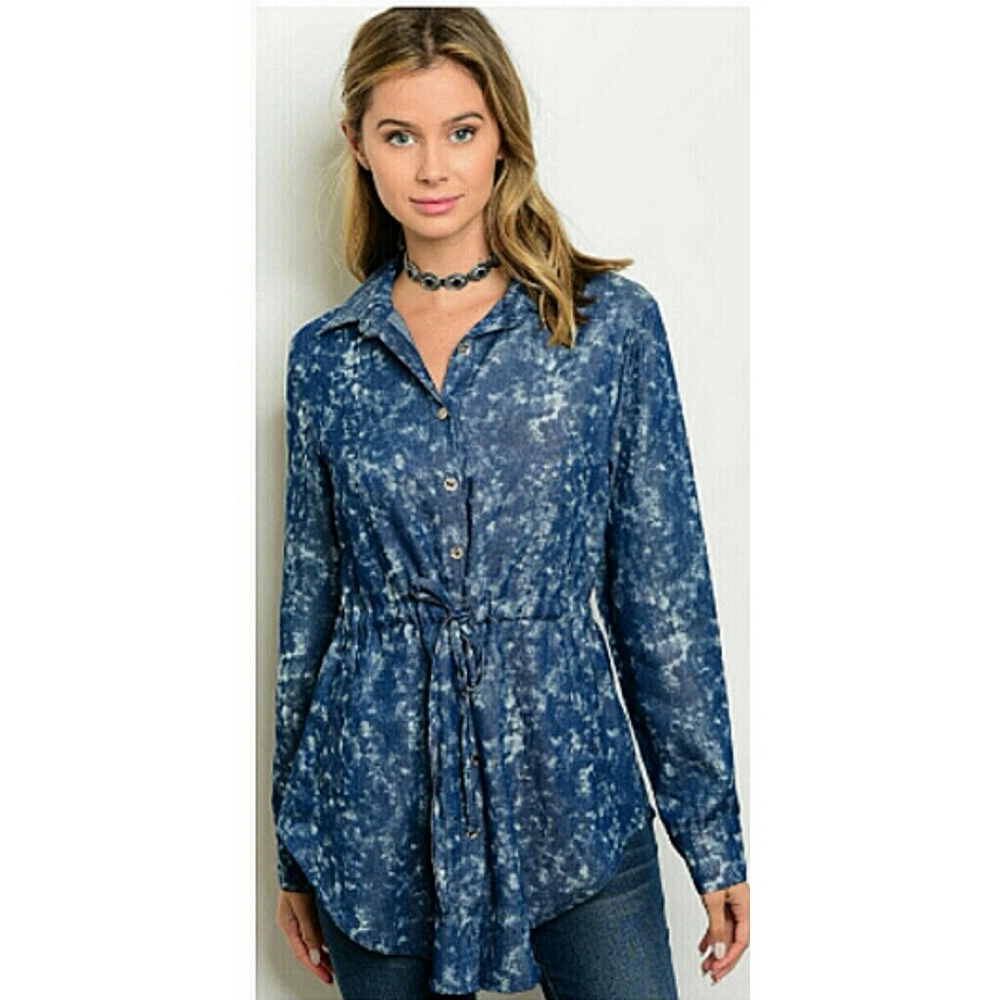 Beyoutiful Chambray Acid Wash Button Down